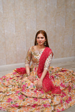 Peach Floral Silk Lehnga Choli