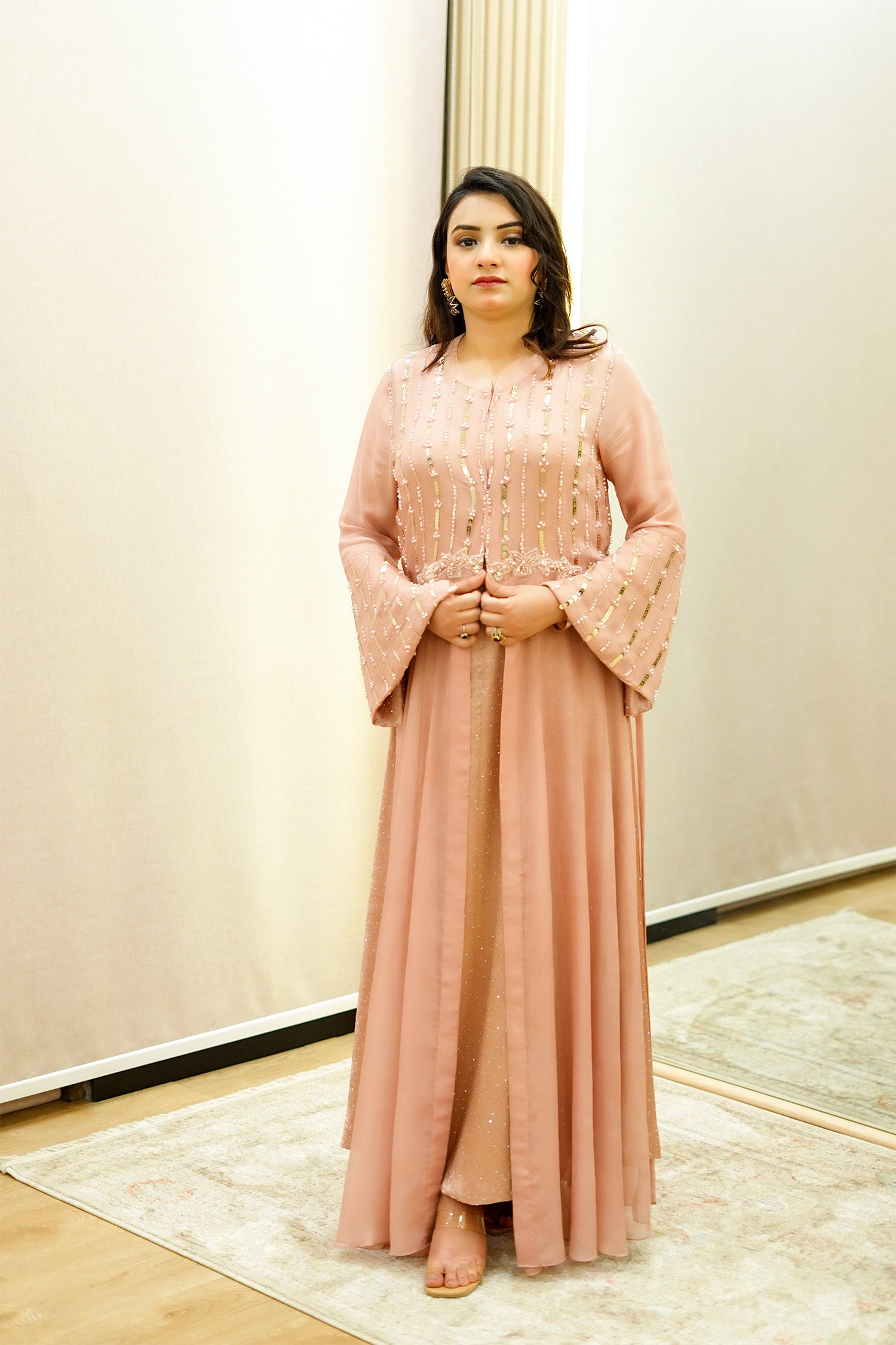 Peach Embellished Jacket Gown
