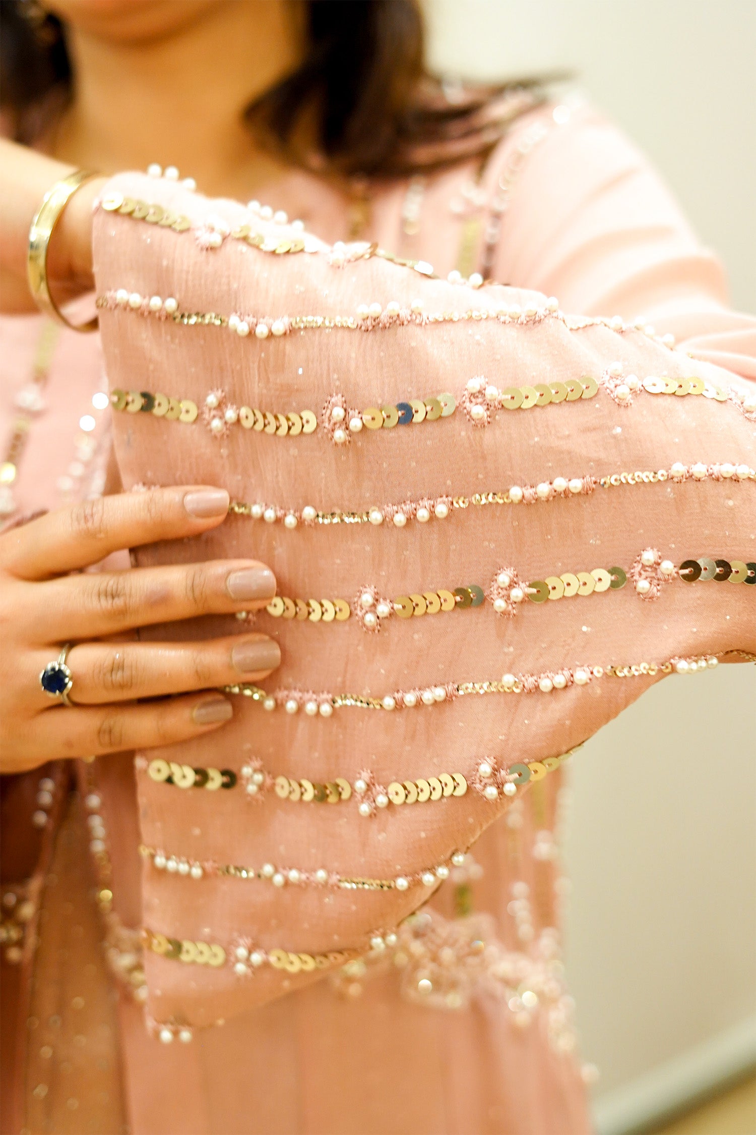 Peach Embellished Jacket Gown