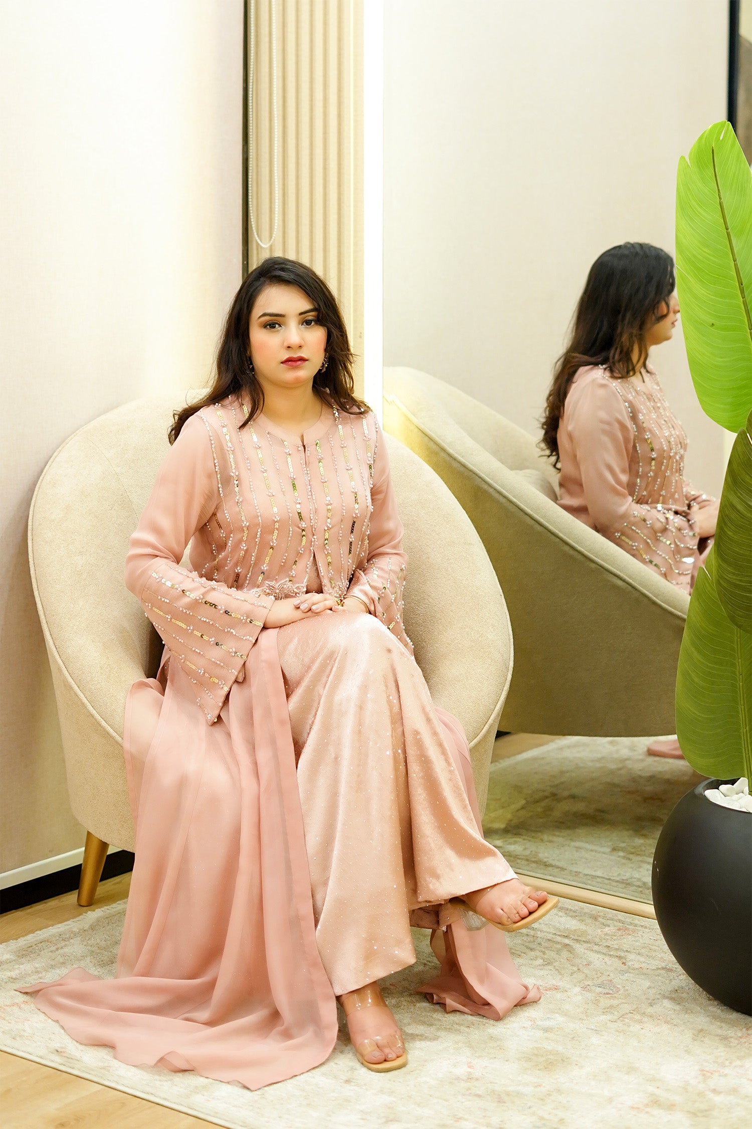Peach Embellished Jacket Gown