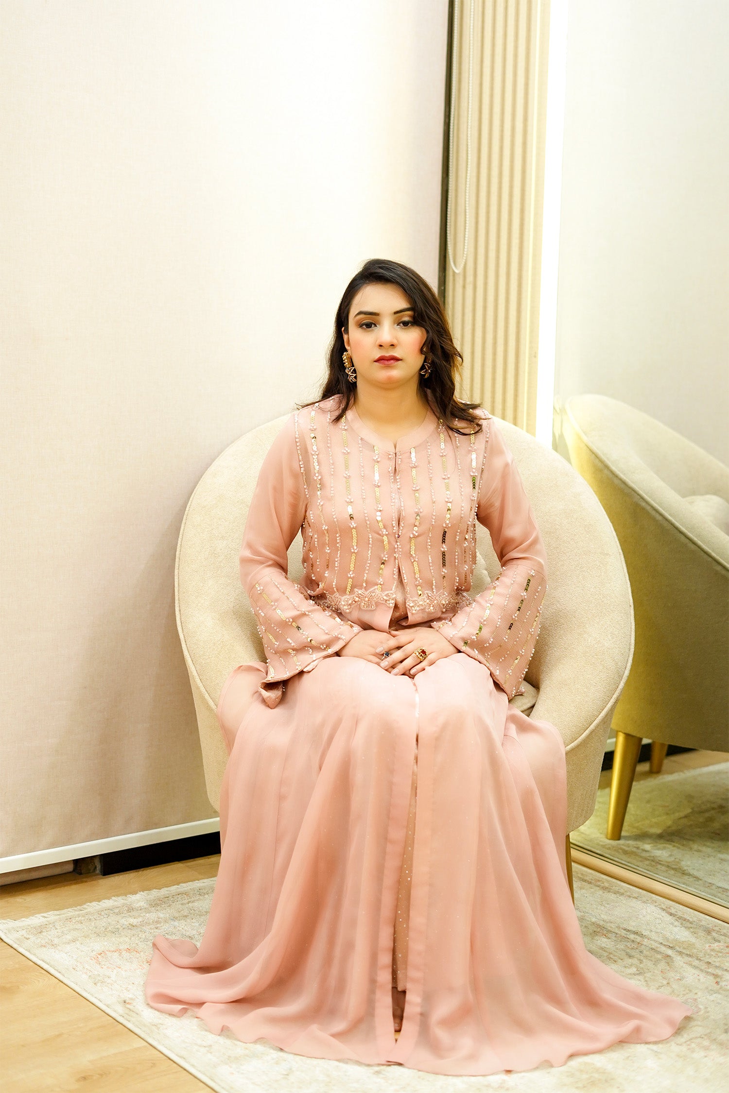 Peach Embellished Jacket Gown