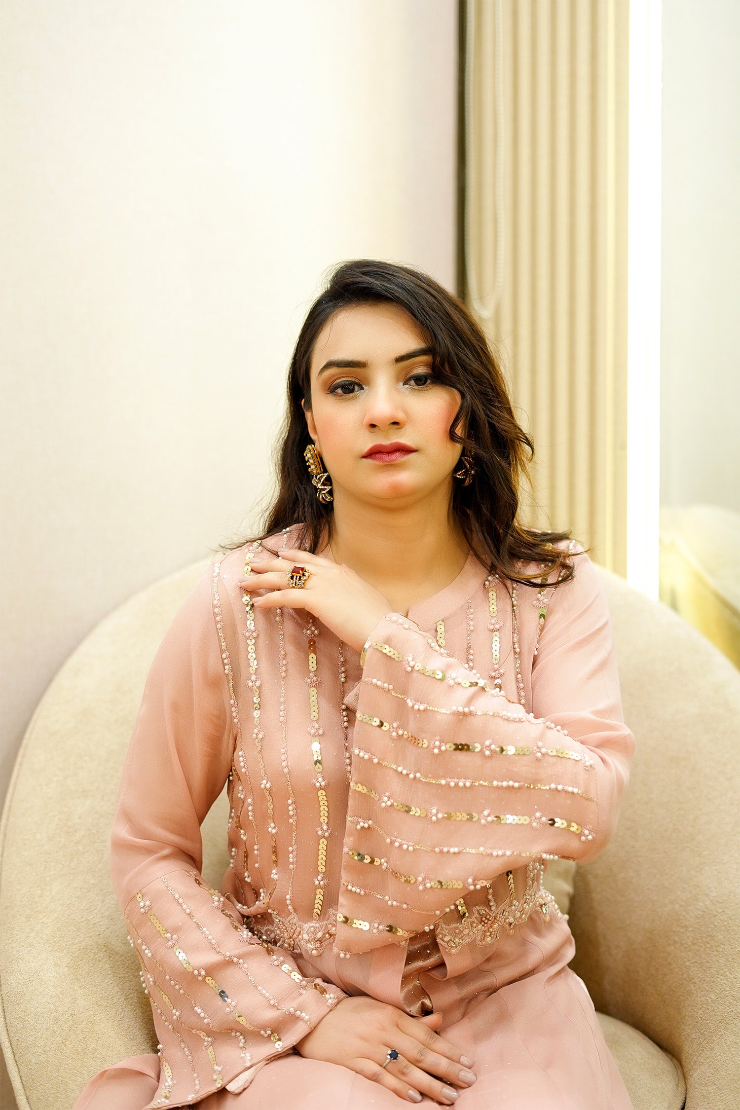 Peach Embellished Jacket Gown