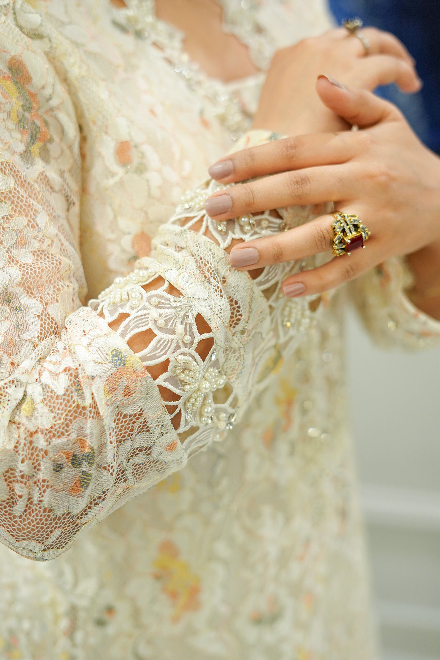 Ivory Floral Lace Shirt with Yellow Appliqué