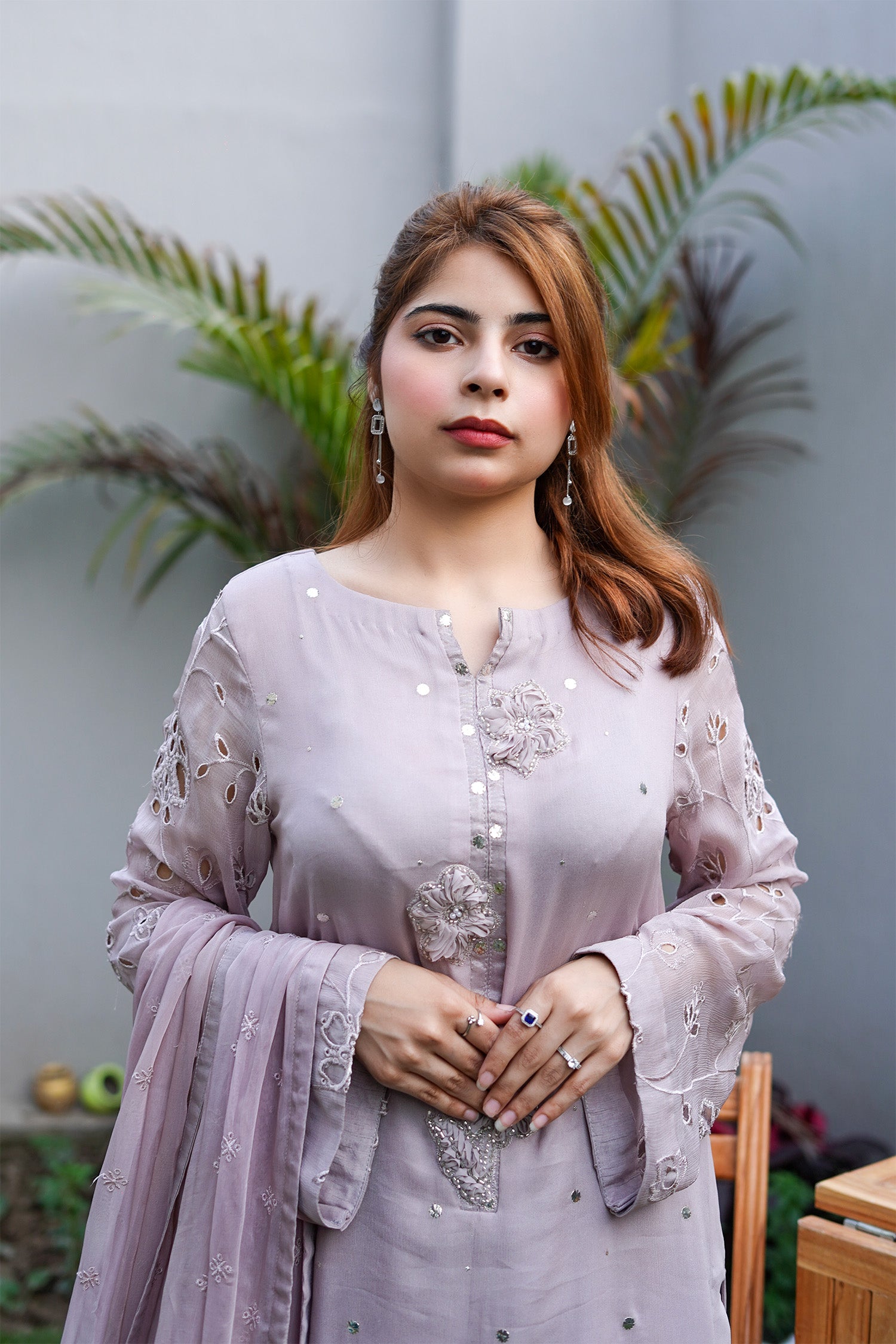 Lilac Lavender Embroidered Palazzo Suit