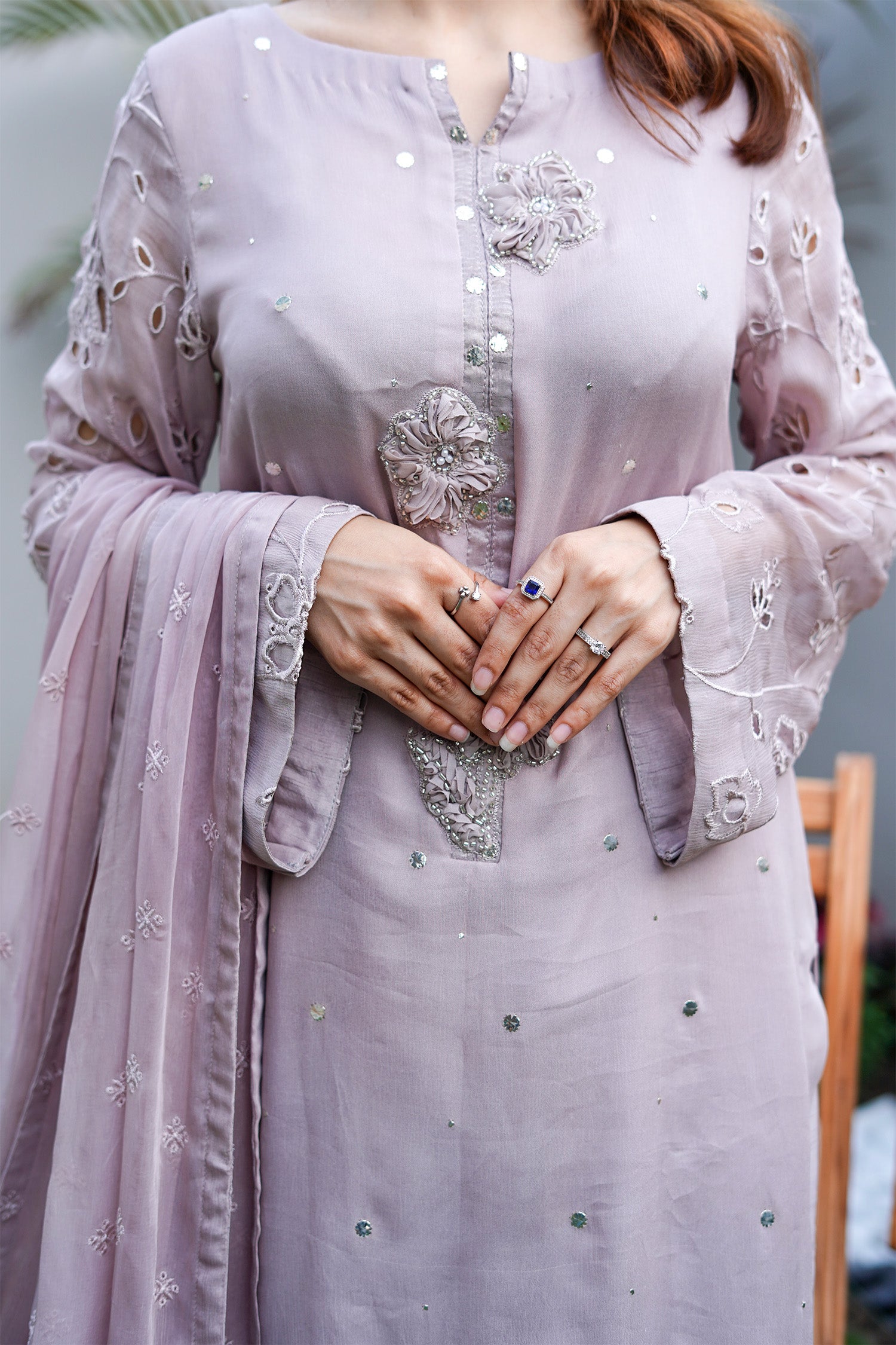 Lilac Lavender Embroidered Palazzo Suit