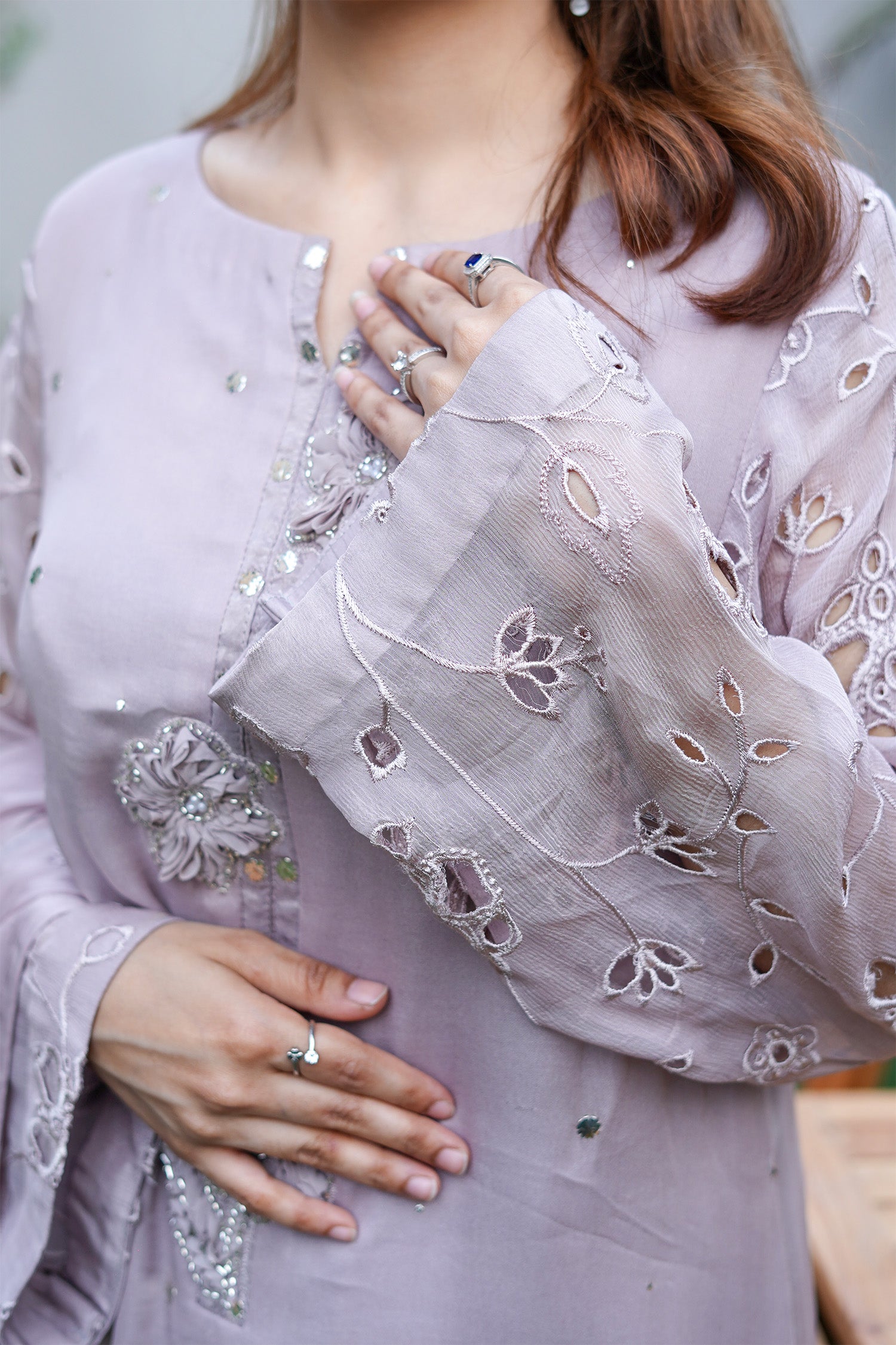 Lilac Lavender Embroidered Palazzo Suit