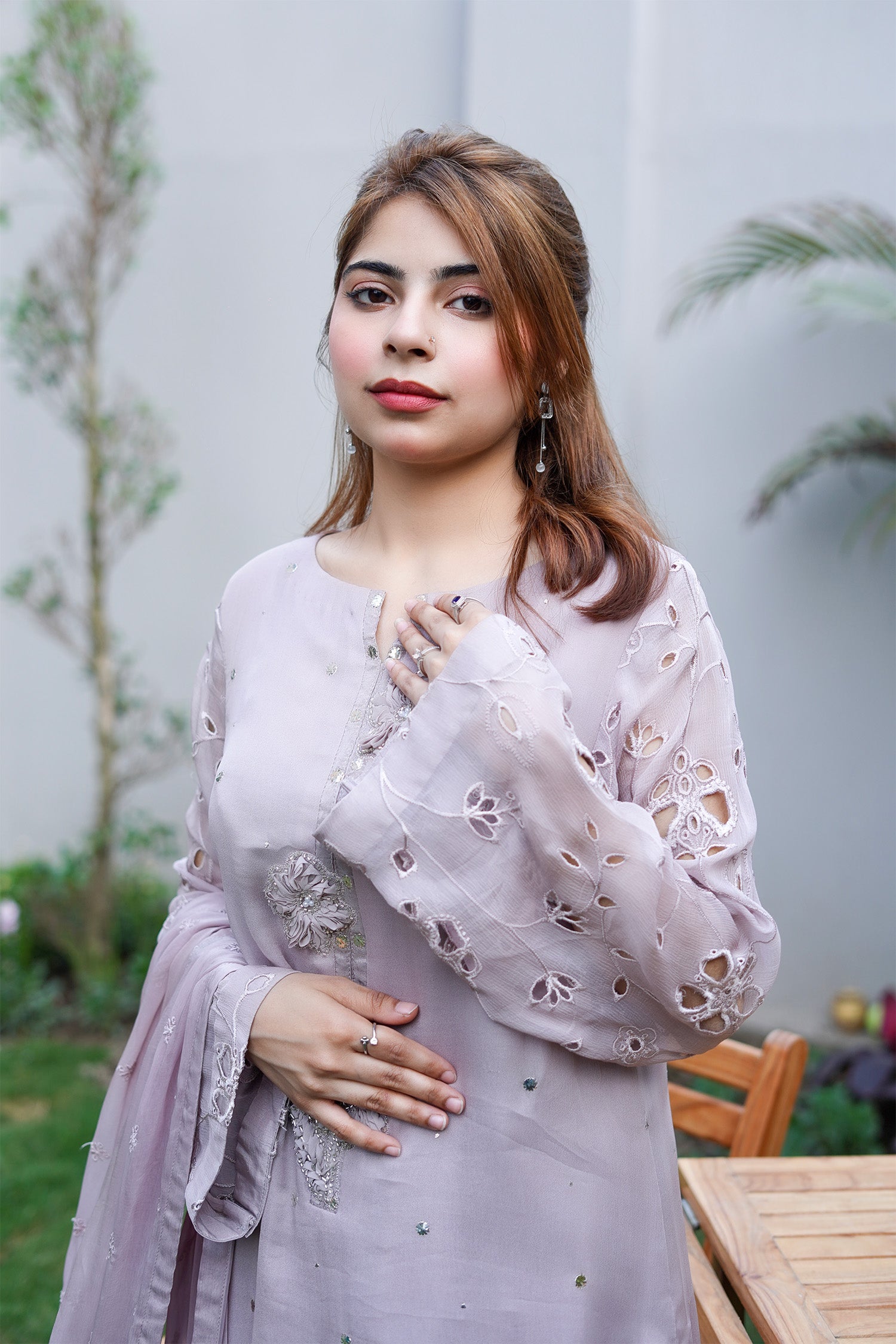 Lilac Lavender Embroidered Palazzo Suit