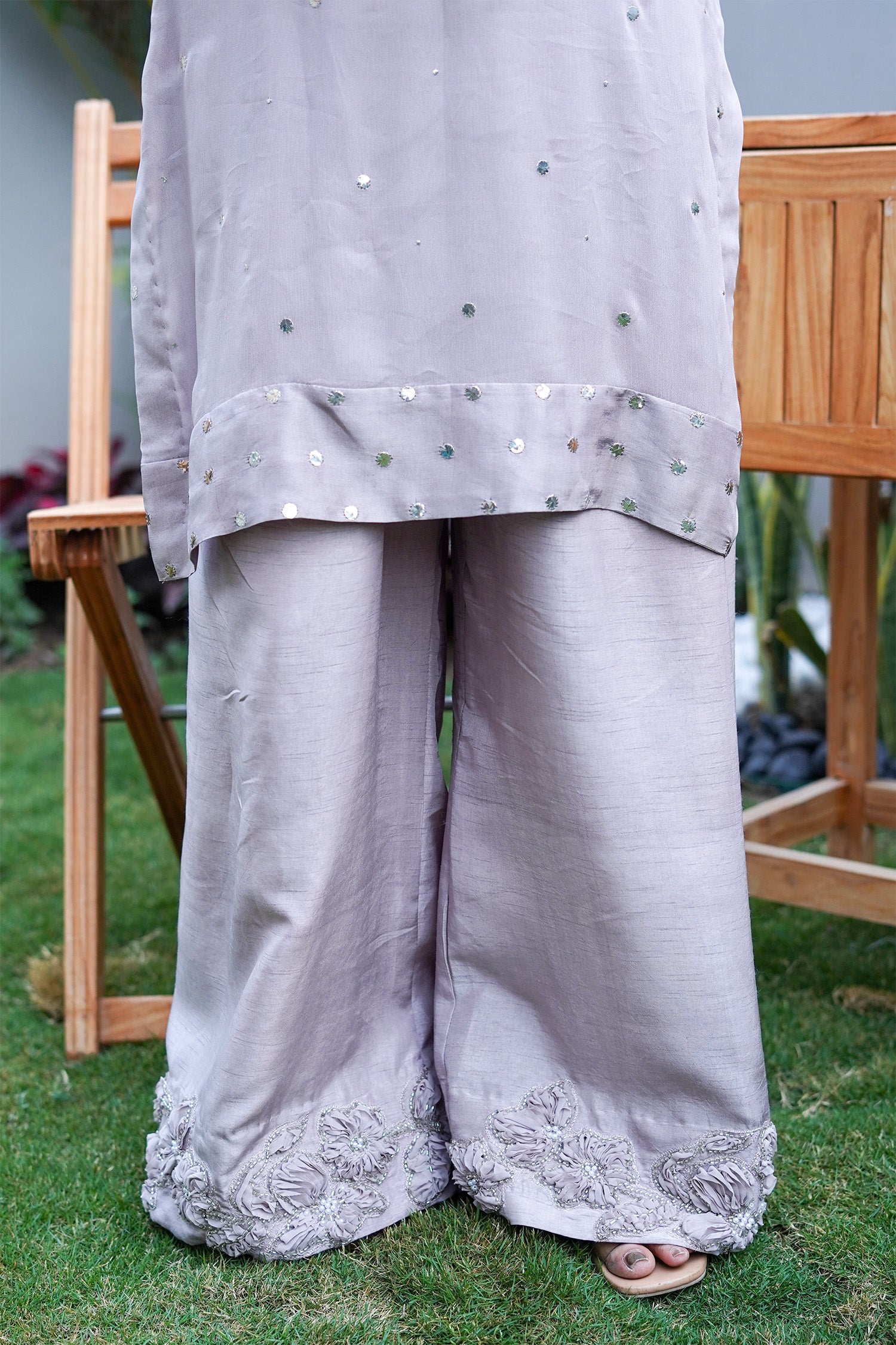 Lilac Lavender Embroidered Palazzo Suit