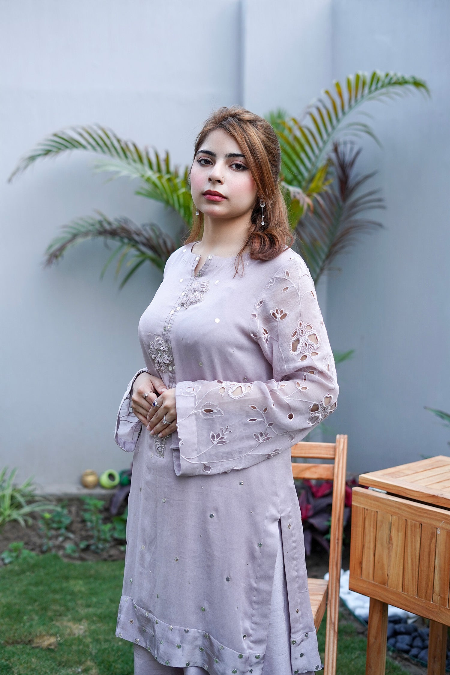 Lilac Lavender Embroidered Palazzo Suit