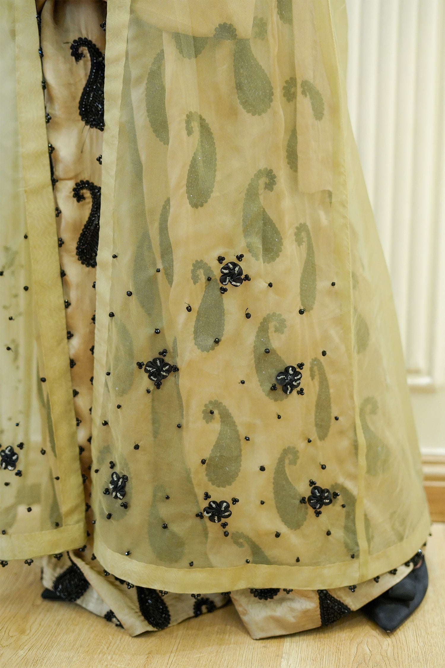 Metallic Olive Paisley Organza Jacket Set